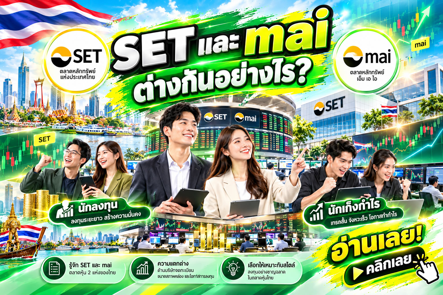 🔥 SET vs mai ต่างกันอย่างไร? ก่อนเลือกหุ้น ต้องรู้! ตลาดใหญ่กับตลาดหุ้นเติบโต เกมลงทุนต่างกันแค่ไหน?